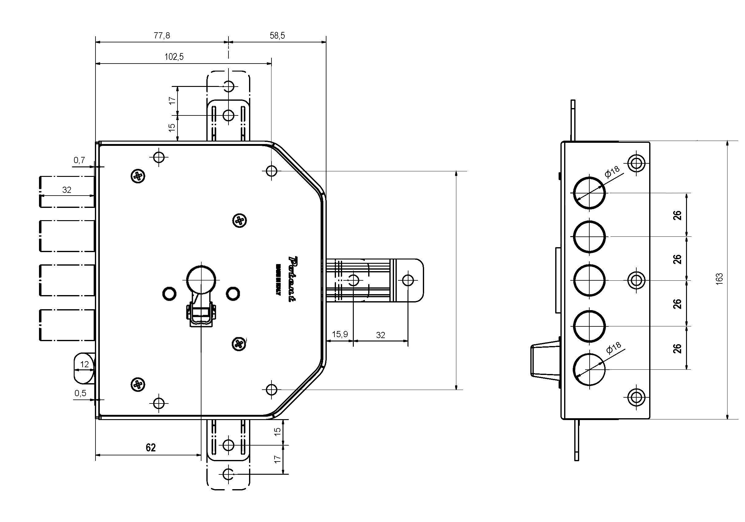 Disegno Tecnico serrature ad applicare a cilindro a profilo europeo