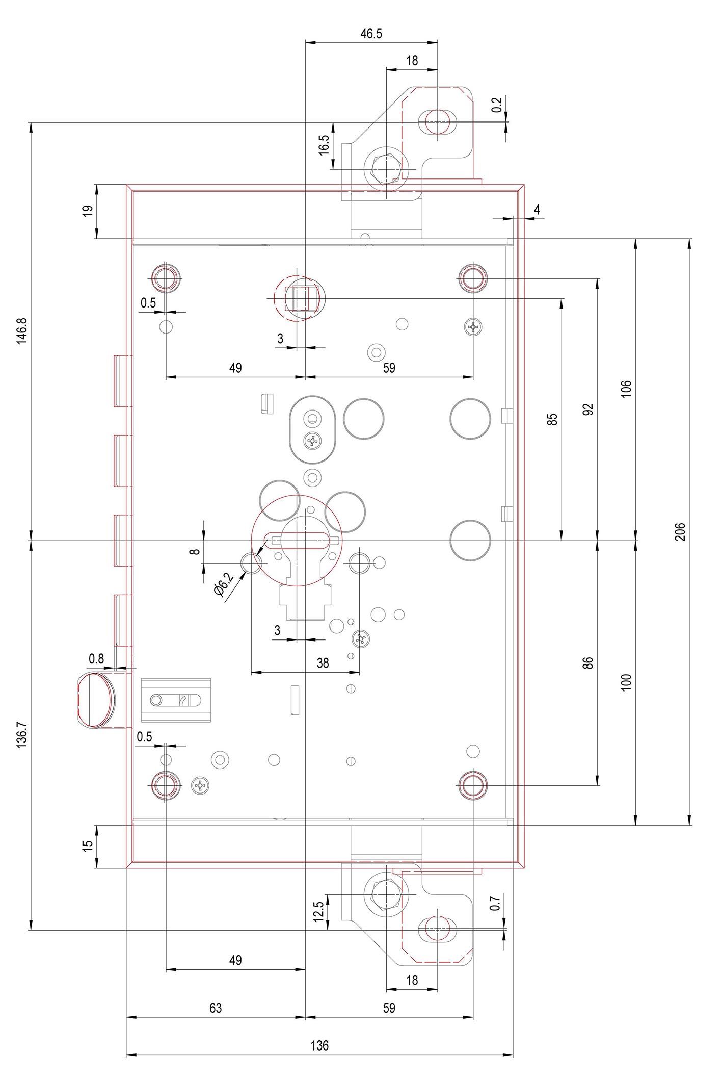 Disegno Tecnico serratura a cilindro a profilo europeo