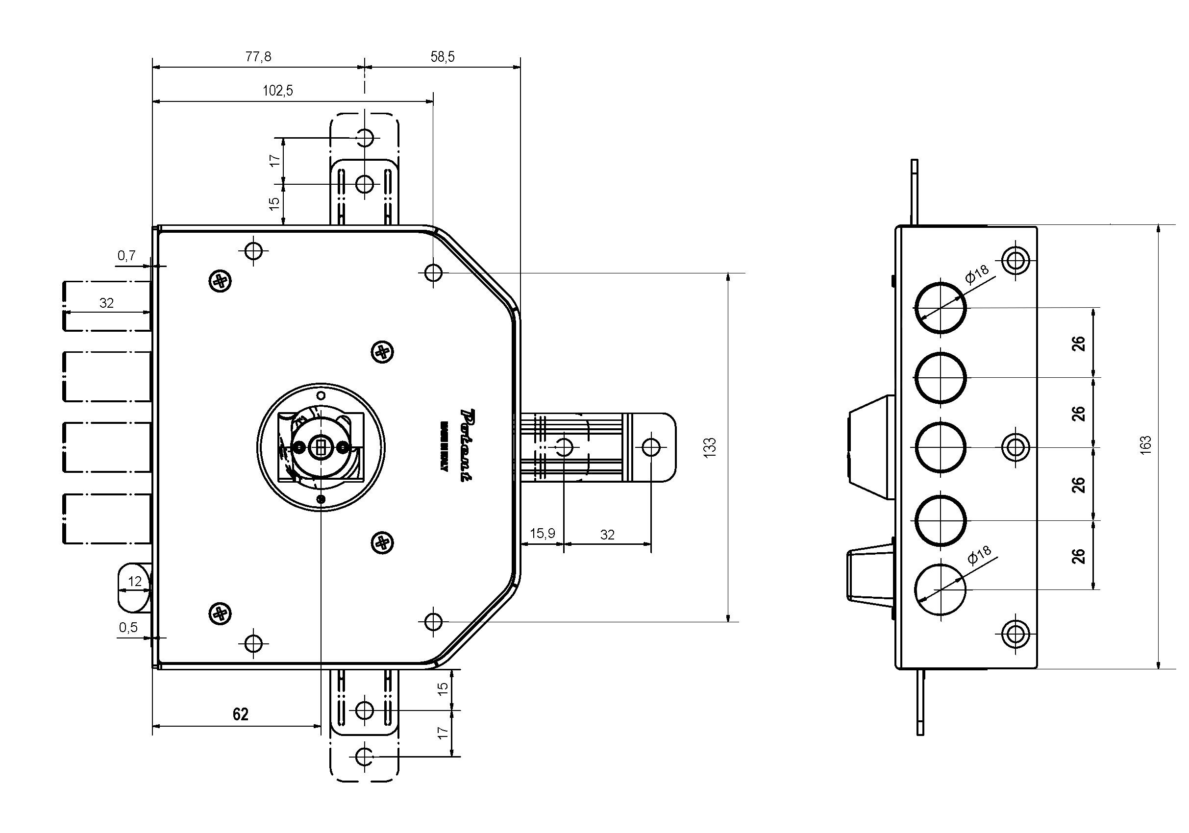 Disegno Tecnico serrature ad applicare a cilindro a pompa